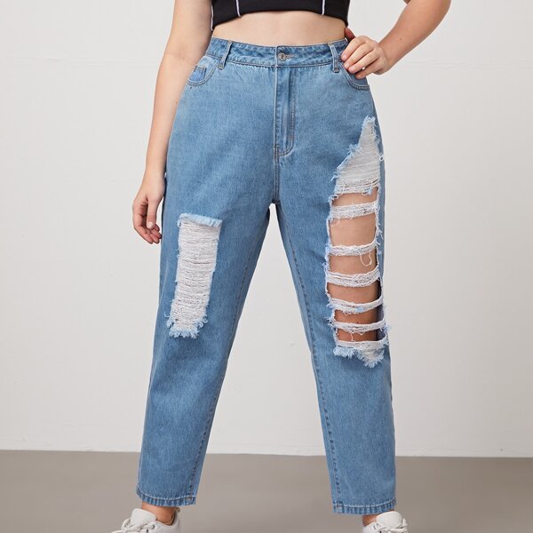 

Plus High-rise Cut Out Mom Jeans, Medium wash