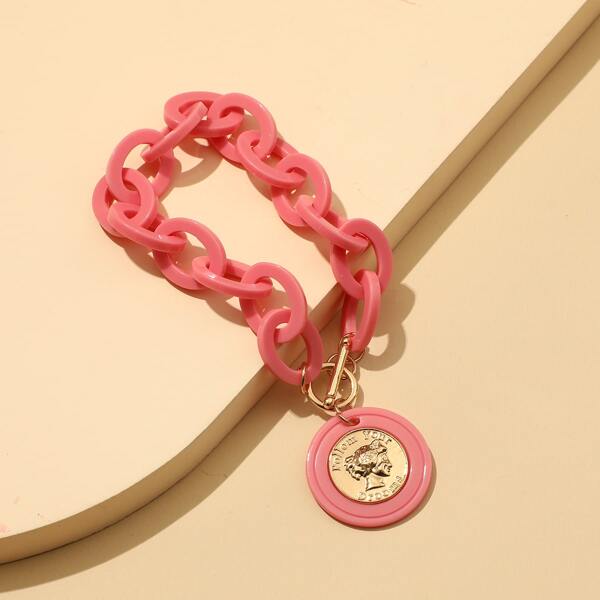 

Figure Design Round Charm Link Bracelet, Pink
