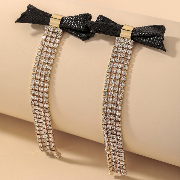

Bow Decor Rhinestone Tassel Earrings, Multicolor