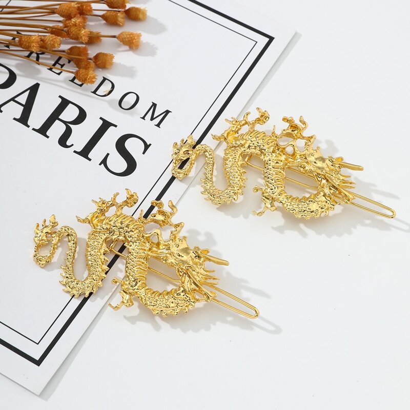 

1pc Chinese Dragon Hair Clip, Gold