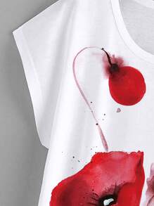 EMERY ROSE Floral Print Cap Sleeve Tee - White - View 4