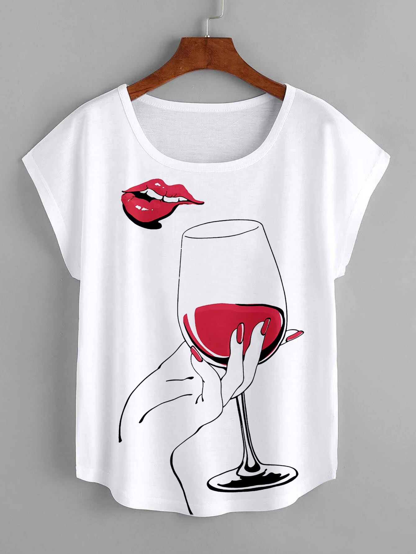 Camisa Con Estampado De Copa De Vino Ligero Camiseta Blusa T Camisa Con Estampado De Copa De Vino Ligero Camiseta Blusa T