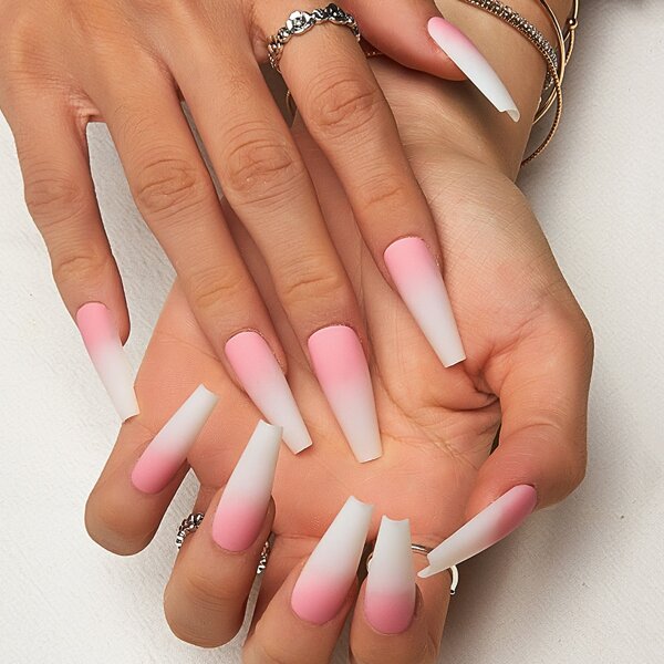 

24pcs Ombre Fake Nail & 1sheet Tape, Pink