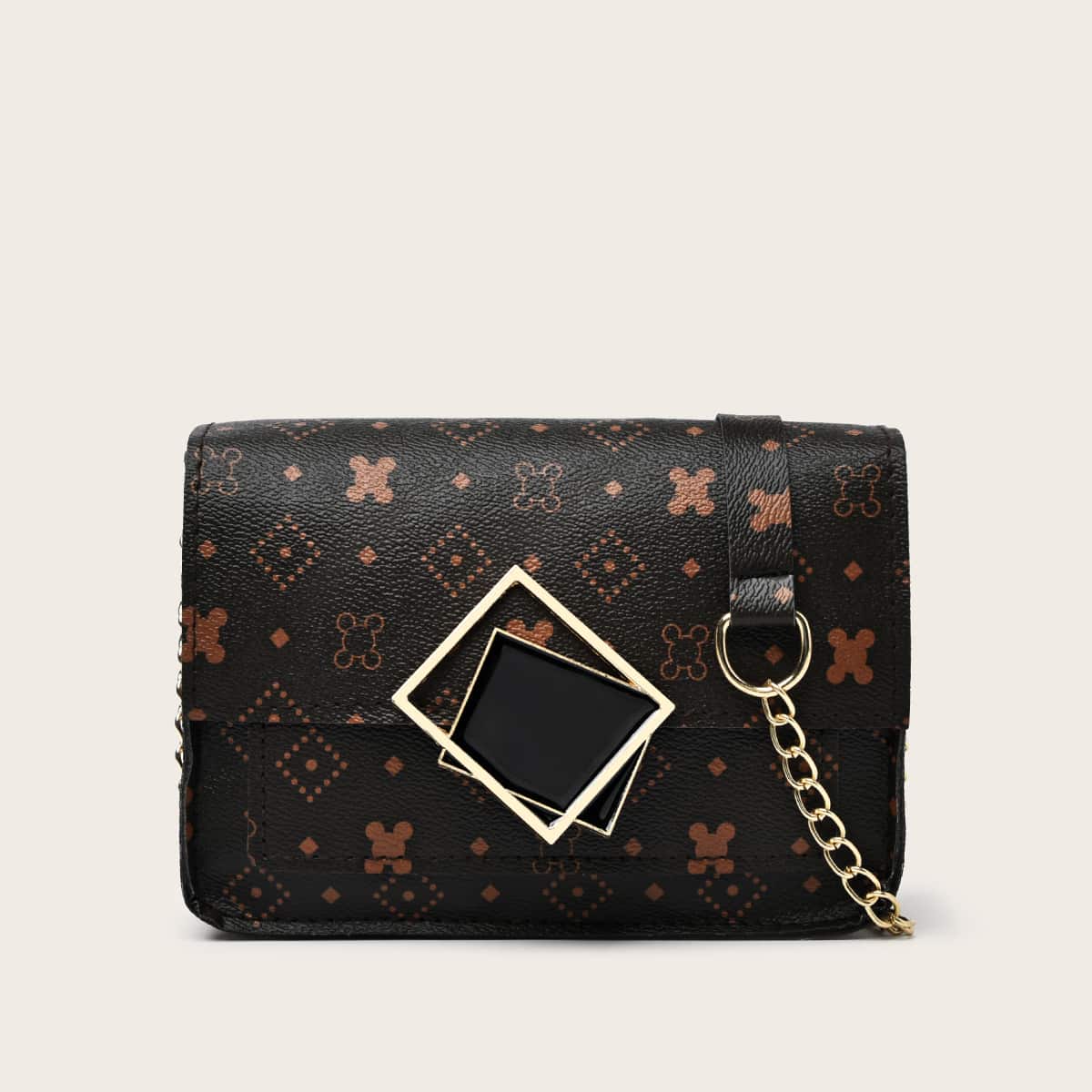 

Allover Print Flap Bag, Brown