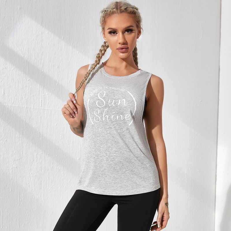 

Slogan Graphic Sports Tank Top, Light grey
