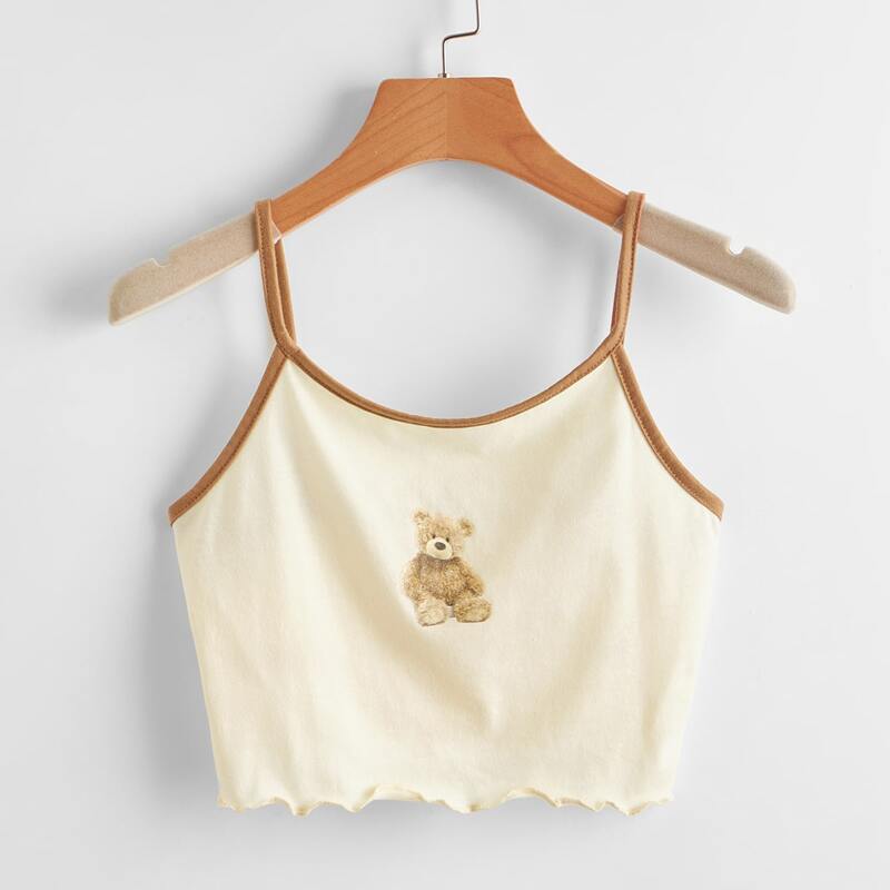 

Cartoon Bear Ringer Cami, Beige