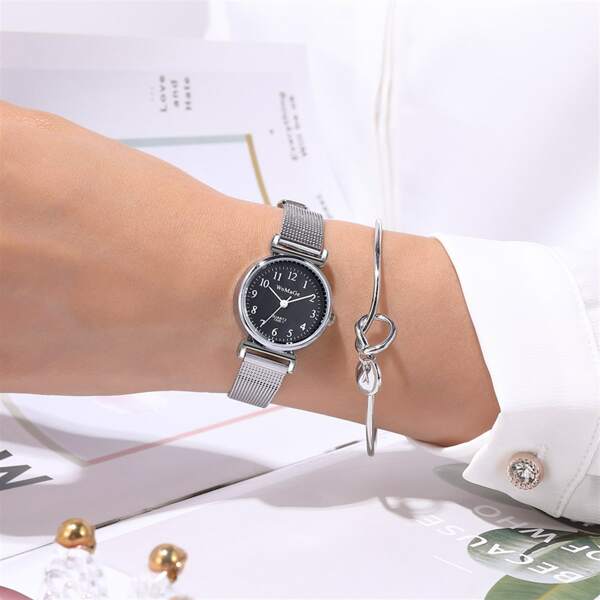 

1pc Mesh Strap Quartz Watch & 1pc Bracelet