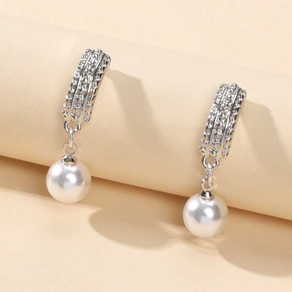 

Faux Pearl Drop Earrings, Silver