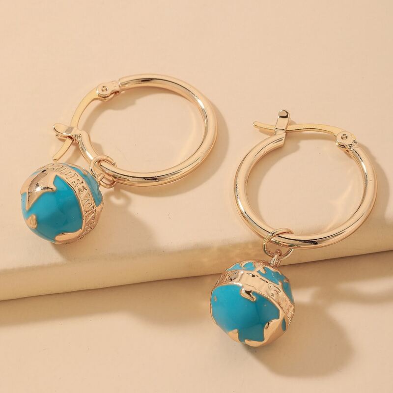 

Circle Decor Map Drop Earrings, Blue