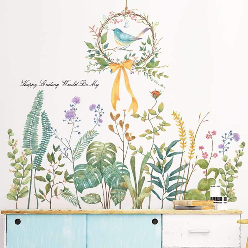 

2sheets Plants & Bird Pattern Wall Sticker, Multicolor