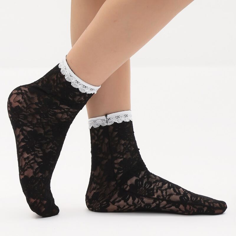 

Lace Trim Socks, Black
