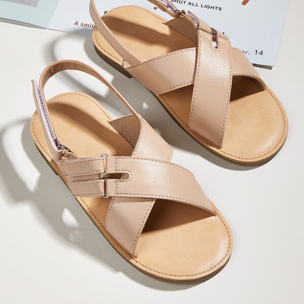 

Girls Cross Strap Slingback Sandals, Apricot