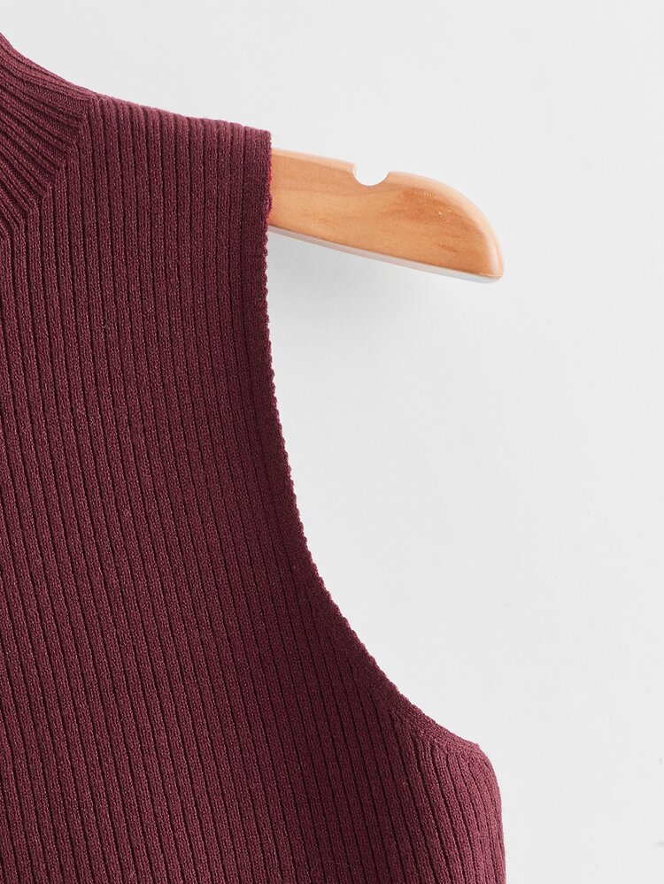 Solid Rib Knit Top - Maroon - View 4