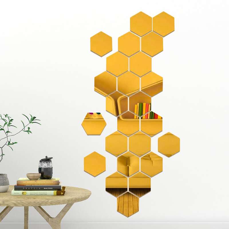 

24pcs Diamond Mirror Surface Wall Sticker, Gold