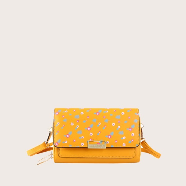 

Floral Graphic Flap Crossbody Bag, Yellow