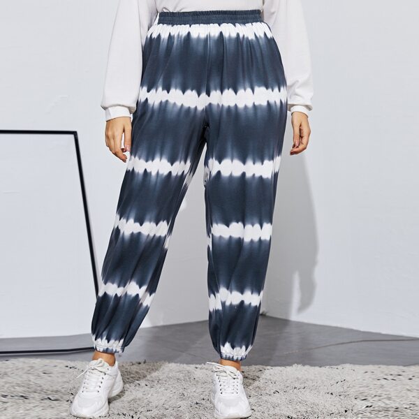 

Plus Tie Dye Elastic Waist Joggers, Blue and white