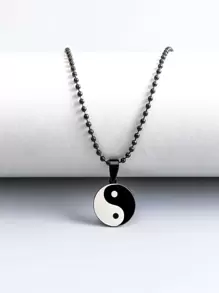 Fashionable and Popular Men Yin & Yang Charm Necklace Stainless Steel for Jewelry Gift and for a Stylish Look - Black and White - View 1