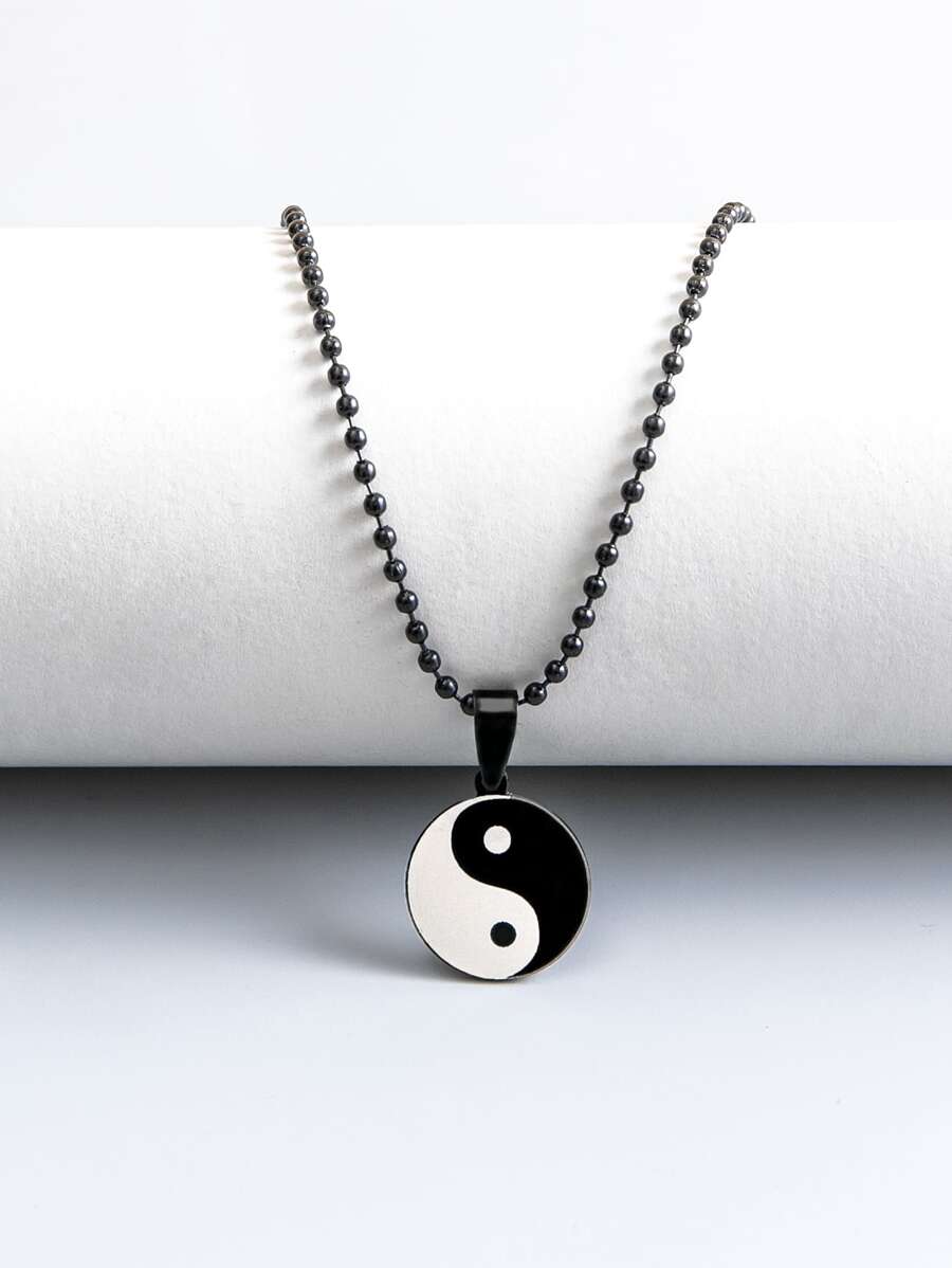 Fashionable and Popular Men Yin & Yang Charm Necklace Stainless Steel for Jewelry Gift and for a Stylish Look - Black and White - View 1