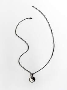 Fashionable and Popular Men Yin & Yang Charm Necklace Stainless Steel for Jewelry Gift and for a Stylish Look - Black and White - View 2