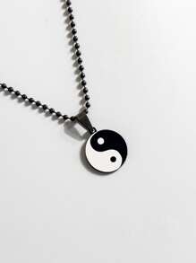 Fashionable and Popular Men Yin & Yang Charm Necklace Stainless Steel for Jewelry Gift and for a Stylish Look - Black and White - View 3