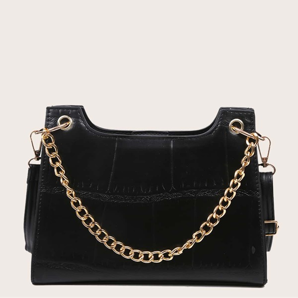 

Croc Embossed Baguette Bag, Black