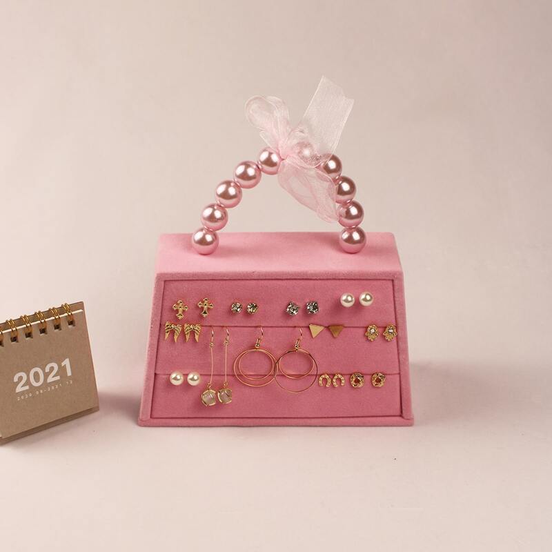 

1pc Satchel Bag Sharpener Earrings Storage Rack, Pink