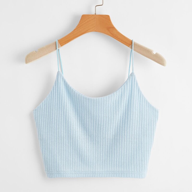 

Solid Ribbed Cami Crop Top, Baby blue