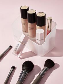 Clear Cosmetic Storage Box, 1pc Multifunctional Makeup Organizer, Cosmetic Storage Organizer, Lipstick Display Rack, Lotion Storage Box, Desktop Sundries Storage Box For Dresser, Bathroom, Office, Vanity & Countertop - White - View 2