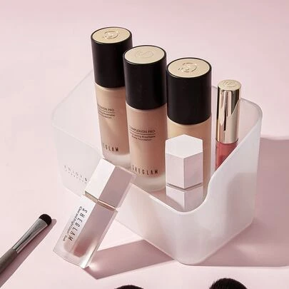 透明化妝品收納盒，1入組多功能化妝收納盒，化妝品收納盒，口紅展示架，乳液收納盒，桌面雜物收納盒，適用於梳妝台、浴室、辦公室、梳妝台和檯面