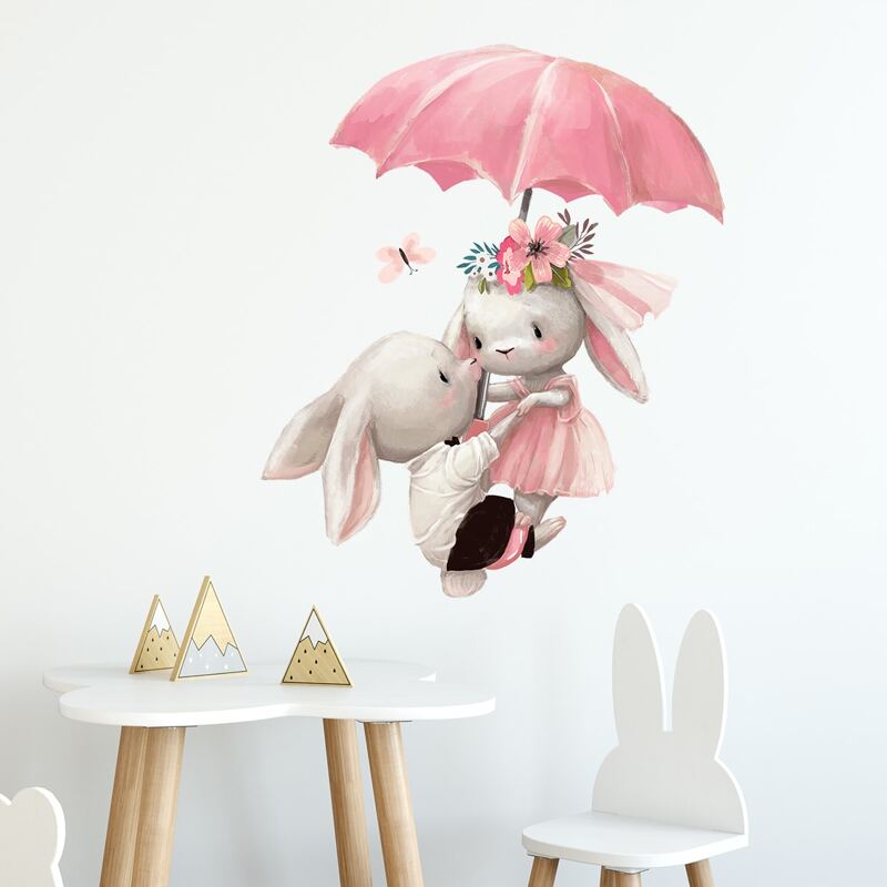 

Cartoon Rabbit Print Wall Sticker, Multicolor