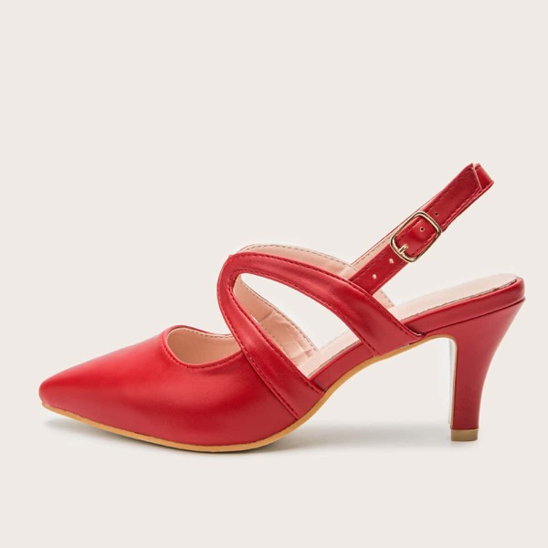 

Point Toe Stiletto Heeled Cut-out Slingback Pumps, Red