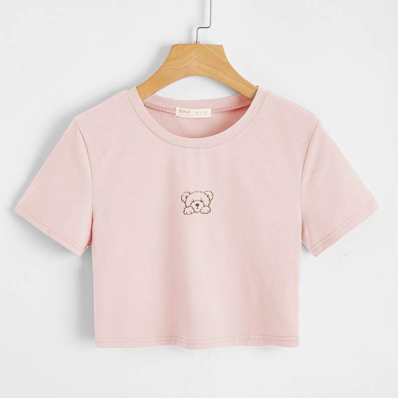 

Bear Graphic Crop Tee, Baby pink
