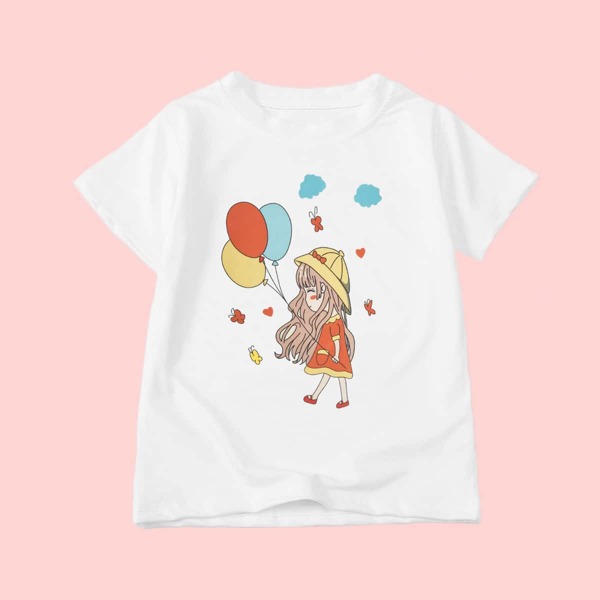 

Toddler Girls Figure And Balloon Graphic Tee, White