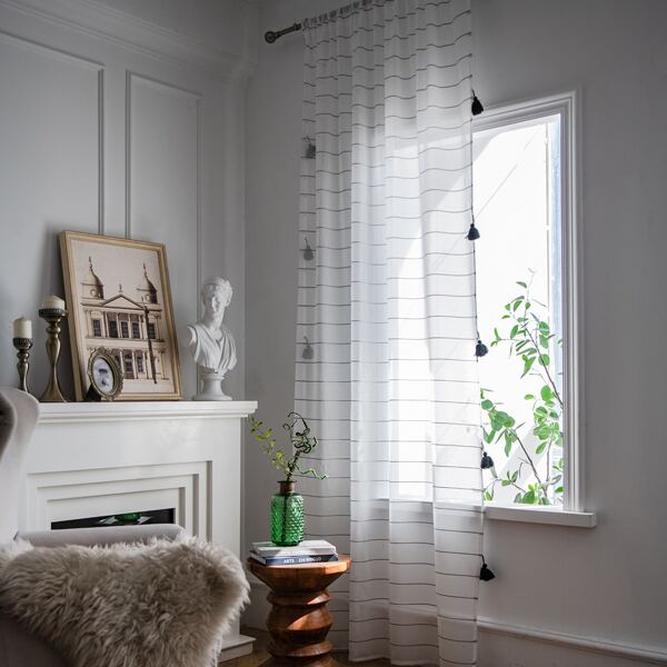 

Striped Pattern Single Panel Curtain, Black and white