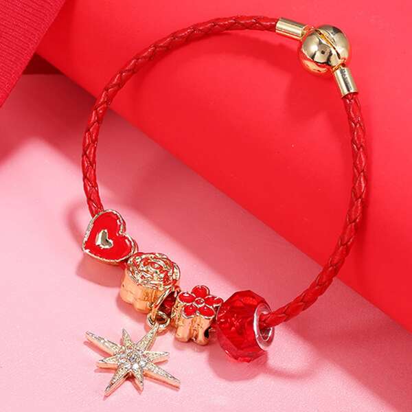 

Flower Heart Decor Bracelet, Red