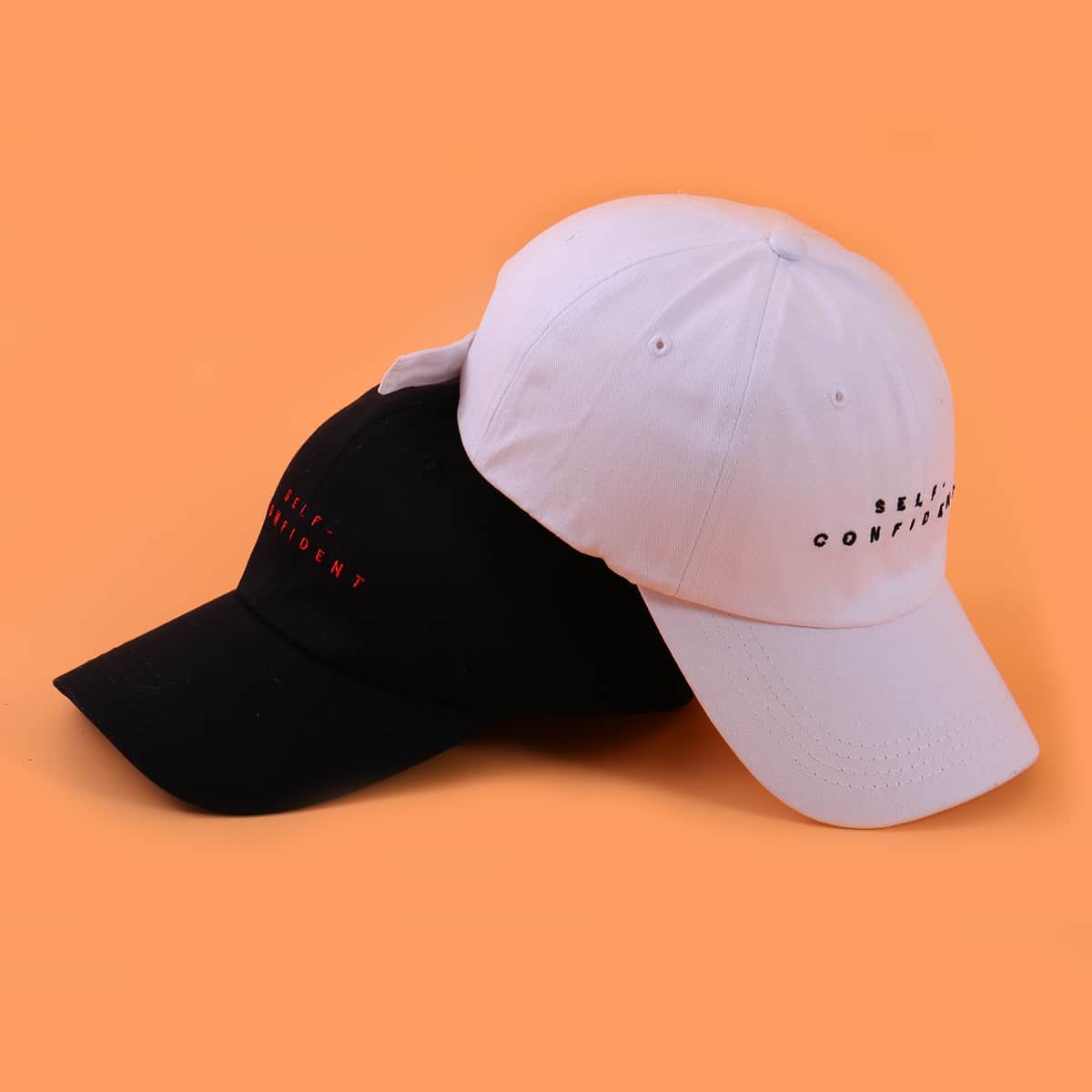 

Guys 2pcs Letter Embroidery Baseball Cap, Black and white