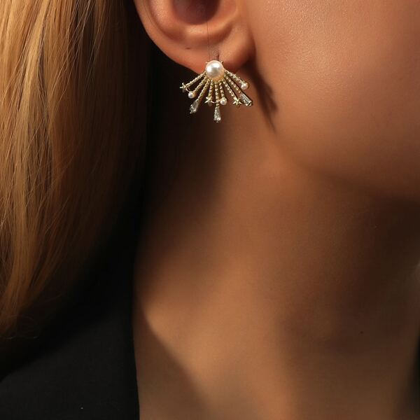 

3pairs Faux Pearl Decor Earring Jackets, Gold