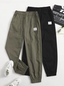 SHEIN Boys 2 Pack Letter Patched Trousers - Multicolor - View 1