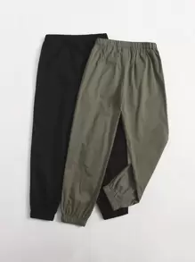 SHEIN Boys 2 Pack Letter Patched Trousers - Multicolor - View 2