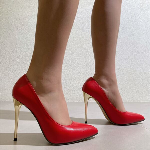 

Point Toe Stiletto Heeled Court Pumps, Red