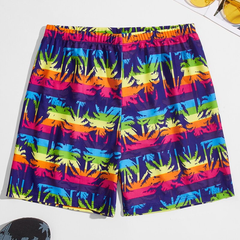 

Guys Tropical Print Swim Trunks, Multicolor