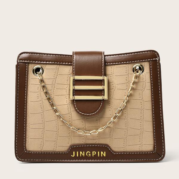 

Croc Embossed Two Tone Shoulder Bag, Brown