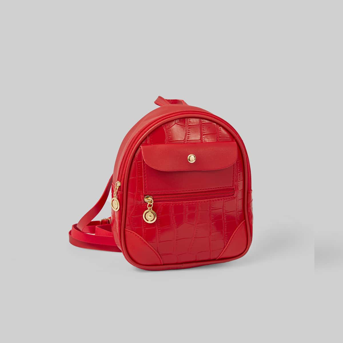 

Croc Embossed Zip Backpack, Red