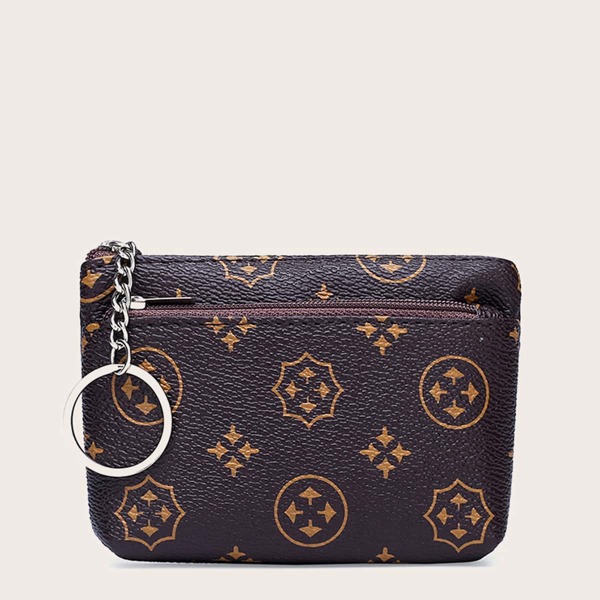 

Graphic Zip Front Coin Case, Coffee brown