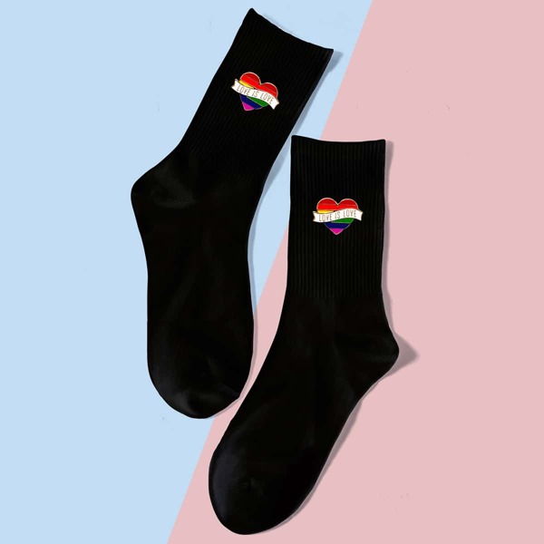 

Heart Print Crew Socks, Clear