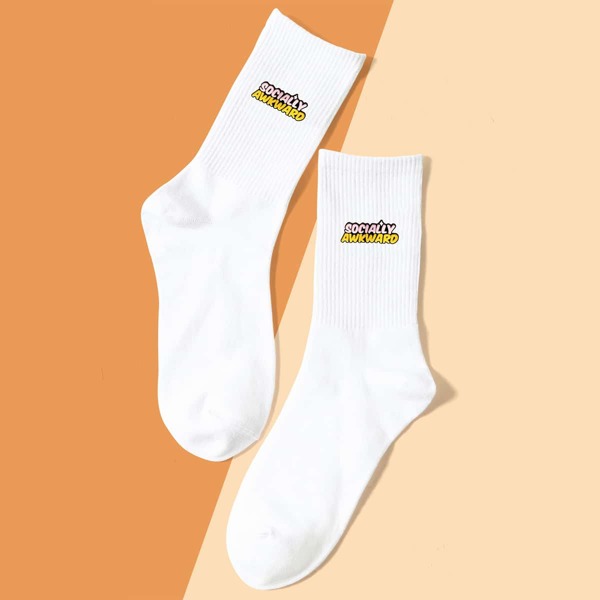 

Letter Graphic Crew Socks, White
