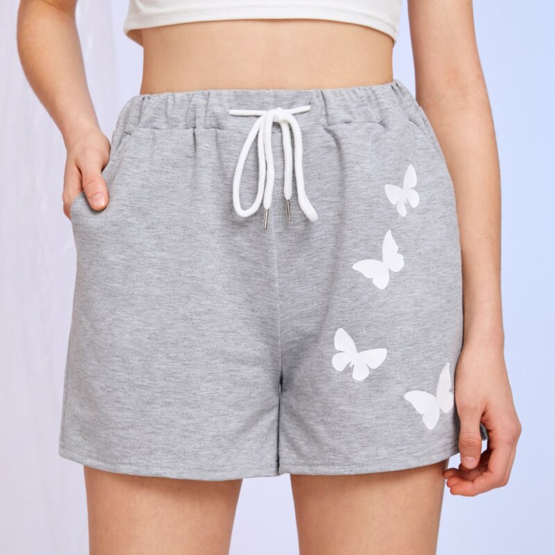 

Butterfly Drawstring Shorts, Light grey