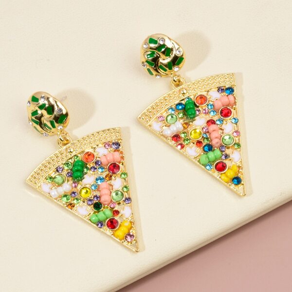 

Rhinestone Decor Pizza Design Earrings, Multicolor