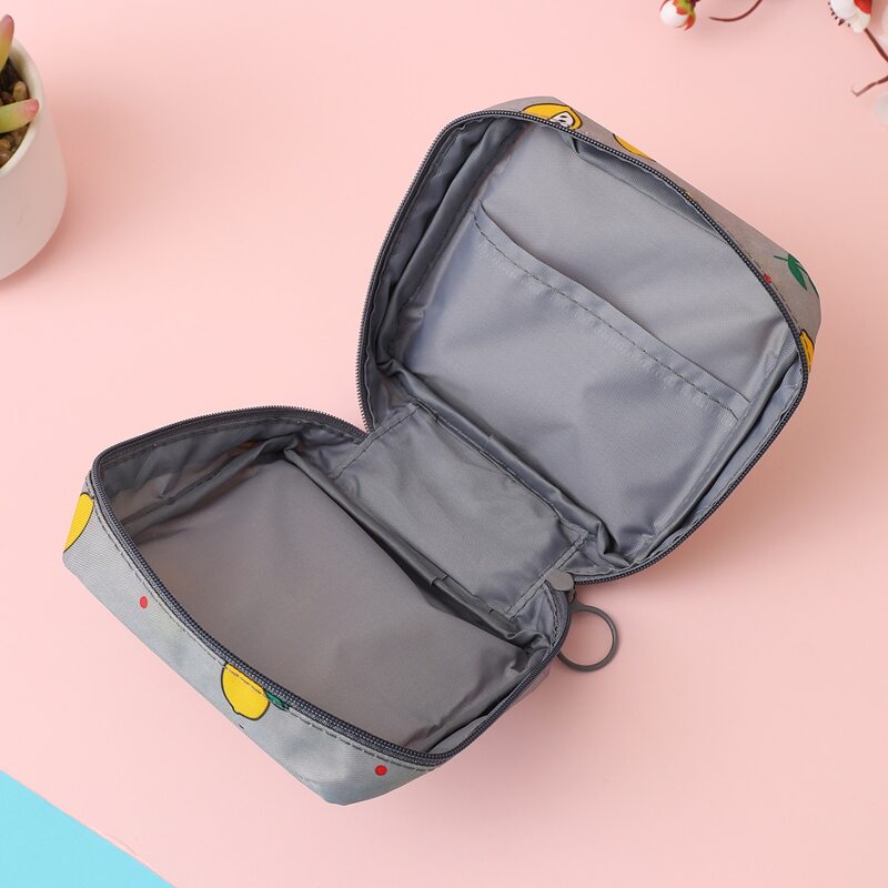 

1pc Lemon Print Makeup Bag, Grey
