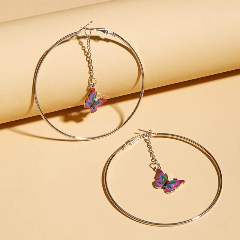 

Butterfly Detail Hoop Earrings, Silver